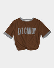 Eye Candy milk chocolate (Hershe) Twist-Front Cropped Tee