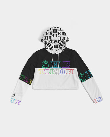 She hustle crop black & white hoodie Women's Cropped Hoodie