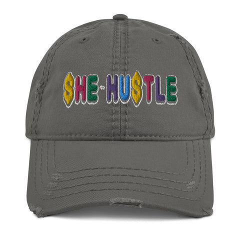 Multicolor SHE HUSTLE Distressed Dad Hat