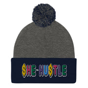 She Hustle rainbow Pom-Pom Beanie