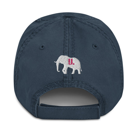 Distressed SHE HUSTLE Dad Hat WHITE STITCH