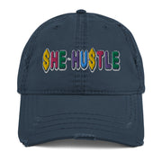 Multicolor SHE HUSTLE Distressed Dad Hat