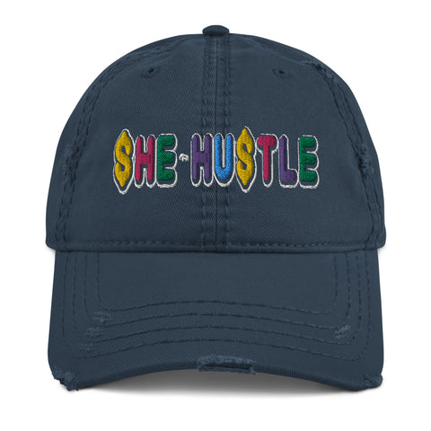 Multicolor SHE HUSTLE Distressed Dad Hat