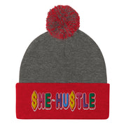 She Hustle rainbow Pom-Pom Beanie