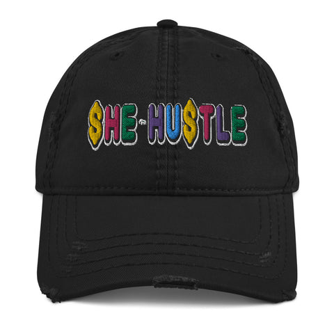 Multicolor SHE HUSTLE Distressed Dad Hat