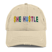 Multicolor SHE HUSTLE Distressed Dad Hat