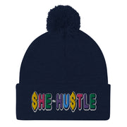 She Hustle rainbow Pom-Pom Beanie