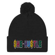 She Hustle rainbow Pom-Pom Beanie
