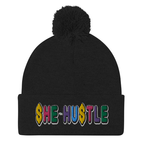 She Hustle rainbow Pom-Pom Beanie
